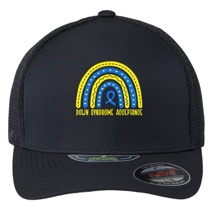 Down Syndrome Acceptance Rainbow Ribbon  Flexfit Unipanel Trucker Cap