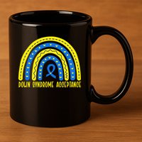Down Syndrome Acceptance Rainbow Ribbon  11oz C Handle Ceramic Mug