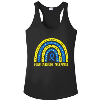 Down Syndrome Acceptance Rainbow Ribbon  Ladies PosiCharge Competitor Racerback Tank