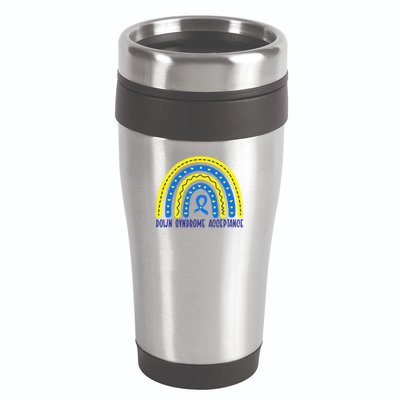 Down Syndrome Acceptance Rainbow Ribbon  16oz Travel Tumbler
