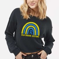 Down Syndrome Acceptance Rainbow Ribbon  Cropped Pullover Crew