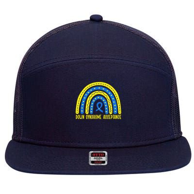 Down Syndrome Acceptance Rainbow Ribbon  7 Panel Mesh Trucker Snapback Hat