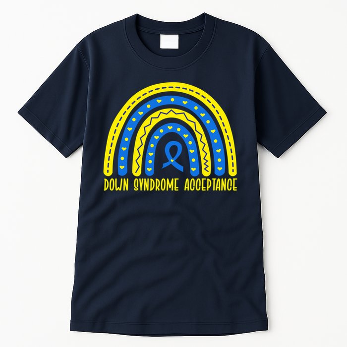 Down Syndrome Acceptance Rainbow Ribbon  Tall T-Shirt