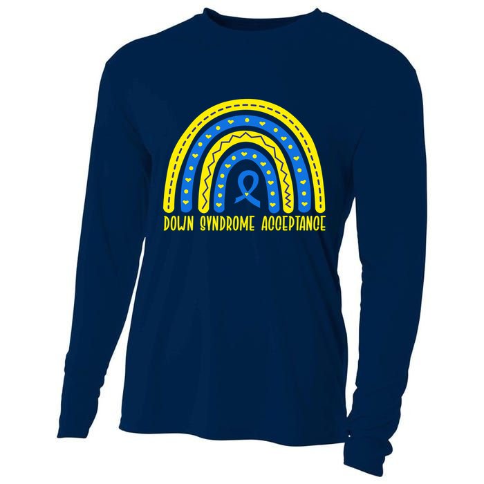 Down Syndrome Acceptance Rainbow Ribbon  Cooling Performance Long Sleeve Crew