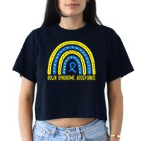 Down Syndrome Acceptance Rainbow Ribbon  Women's Crop Top Tee