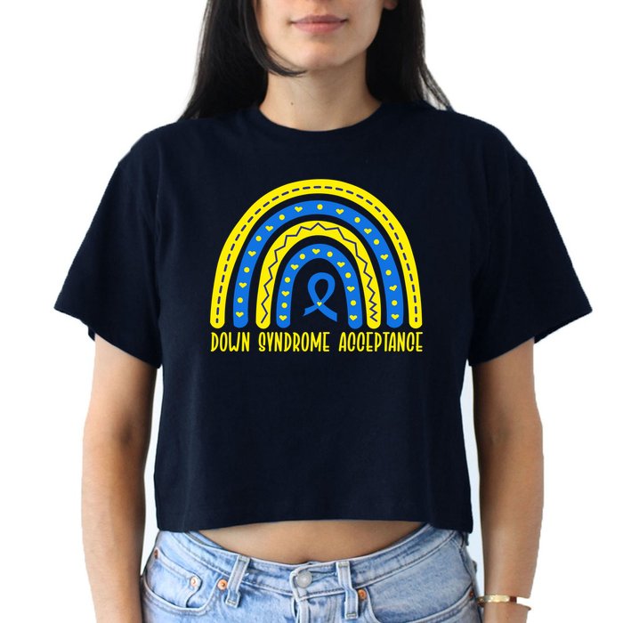 Down Syndrome Acceptance Rainbow Ribbon  Women's Crop Top Tee