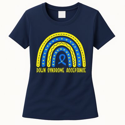 Down Syndrome Acceptance Rainbow Ribbon  Womens T-Shirt