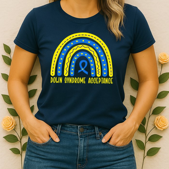 Down Syndrome Acceptance Rainbow Ribbon  Womens T-Shirt