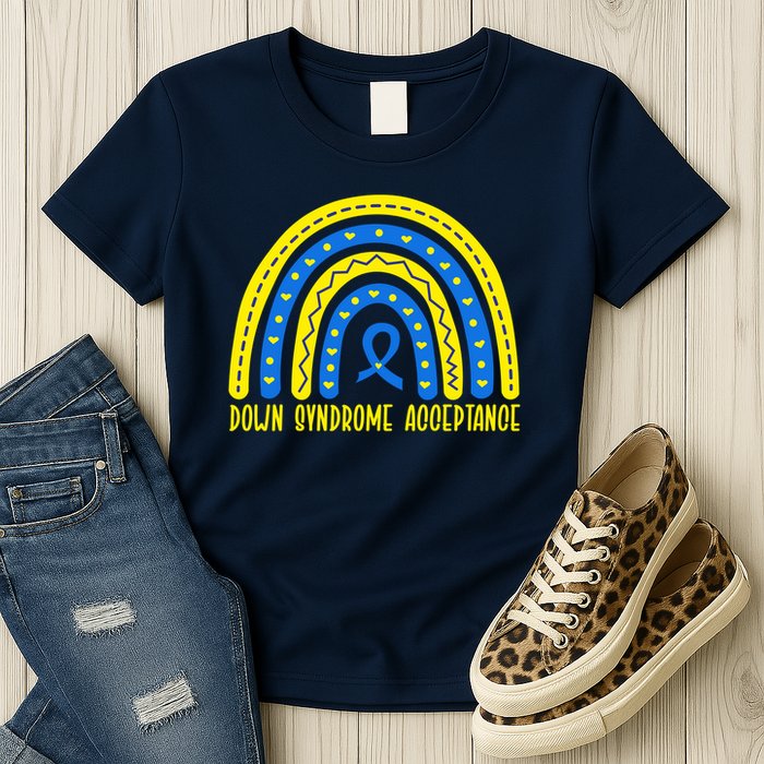 Down Syndrome Acceptance Rainbow Ribbon  Womens T-Shirt