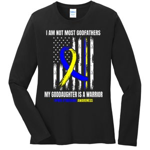 Down Syndrome Awareness Godfather Goddaughter American Flag Ladies Long Sleeve Shirt