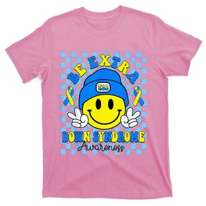 Down Syndrome Awareness Be Extra Yellow And Blue Smile Face T-Shirt