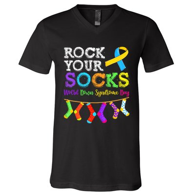 Down Syndrome Awareness  Rock Your Socks V-Neck T-Shirt