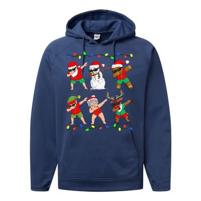 Dabbing Santa And Friends Christmas In July Xmas Performance Fleece Hoodie