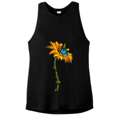 Down Syndrome Awareness Butterfly Sunflower Ladies PosiCharge Tri-Blend Wicking Tank