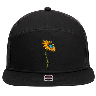 Down Syndrome Awareness Butterfly Sunflower 7 Panel Mesh Trucker Snapback Hat