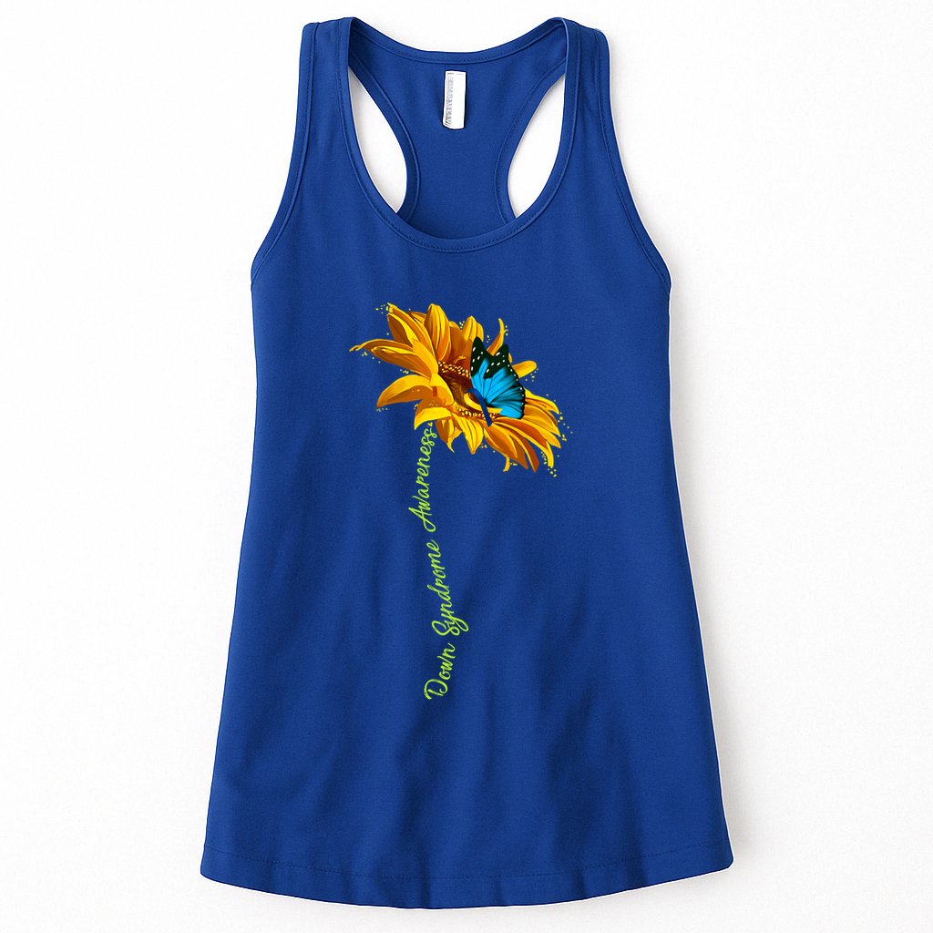 Down Syndrome Awareness Butterfly Sunflower Womens Tank Top