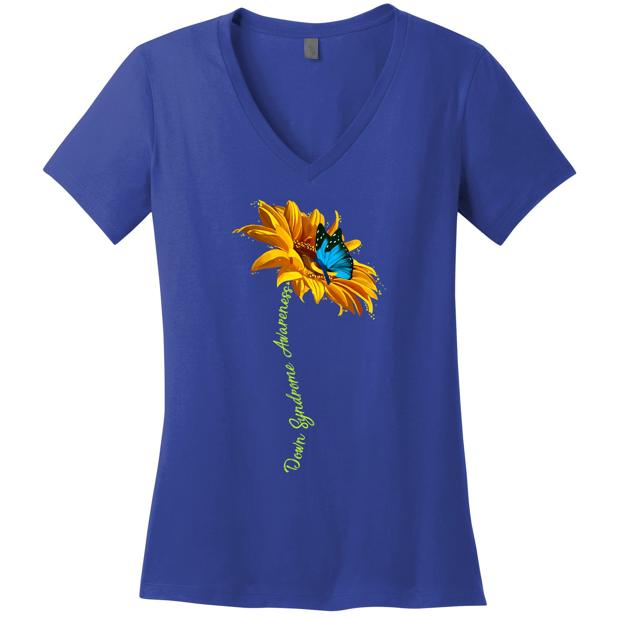 Down Syndrome Awareness Butterfly Sunflower Women's V-Neck T-Shirt