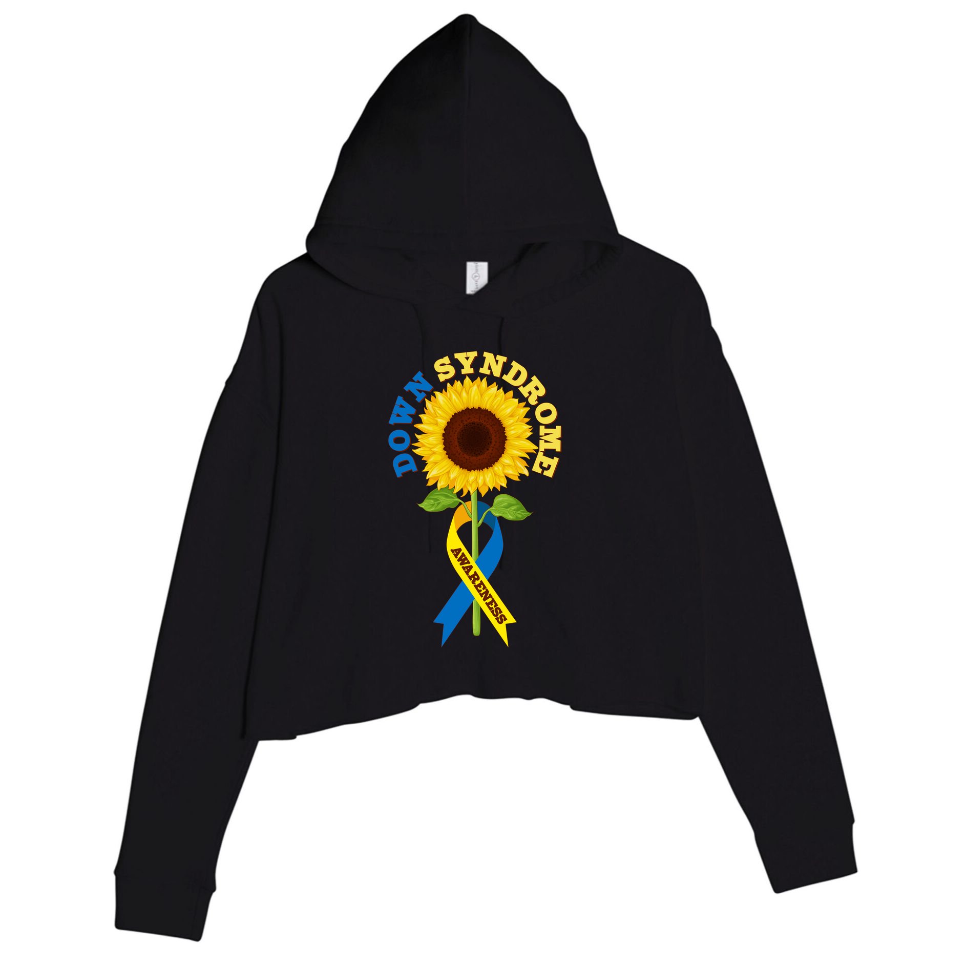 Down Syndrome Awareness Sunflower Ribbon Crop Fleece Hoodie