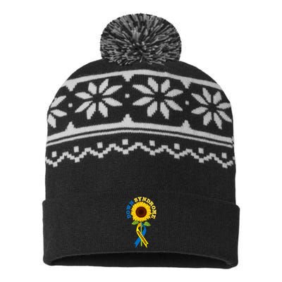 Down Syndrome Awareness Sunflower Ribbon USA-Made Snowflake Beanie