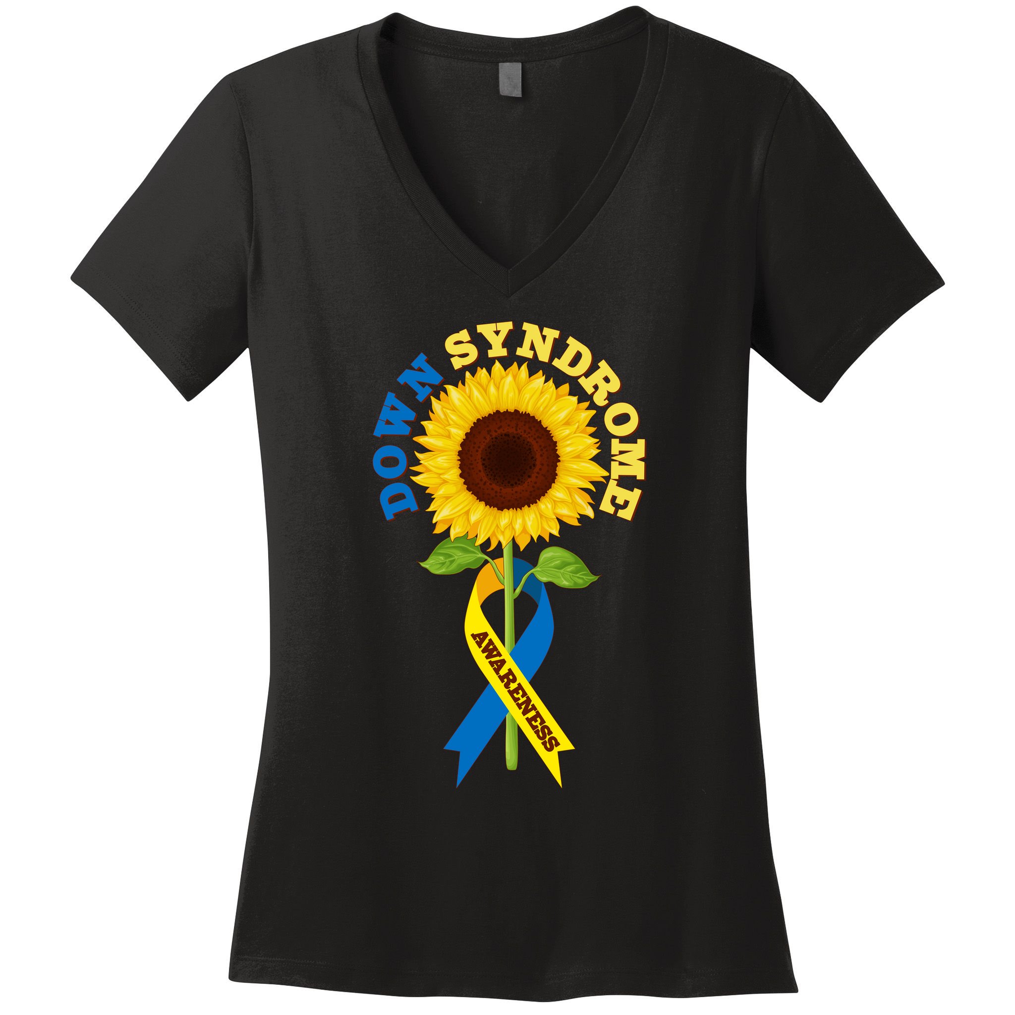 Down Syndrome Awareness Sunflower Ribbon Women's V-Neck T-Shirt