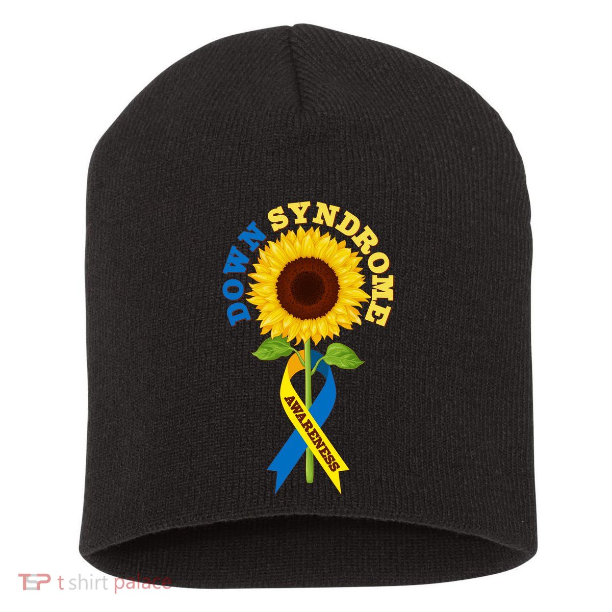 Down Syndrome Awareness Sunflower Ribbon Short Acrylic Beanie