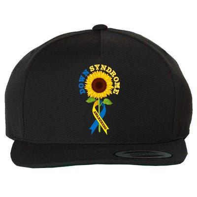 Down Syndrome Awareness Sunflower Ribbon Wool Snapback Cap