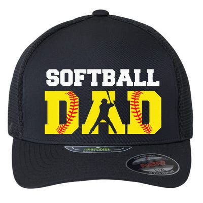 Dad Softball Apparel Yellow Softball Dad Flexfit Unipanel Trucker Cap