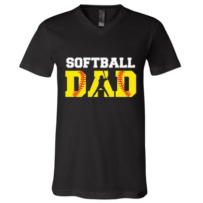 Dad Softball Apparel Yellow Softball Dad V-Neck T-Shirt
