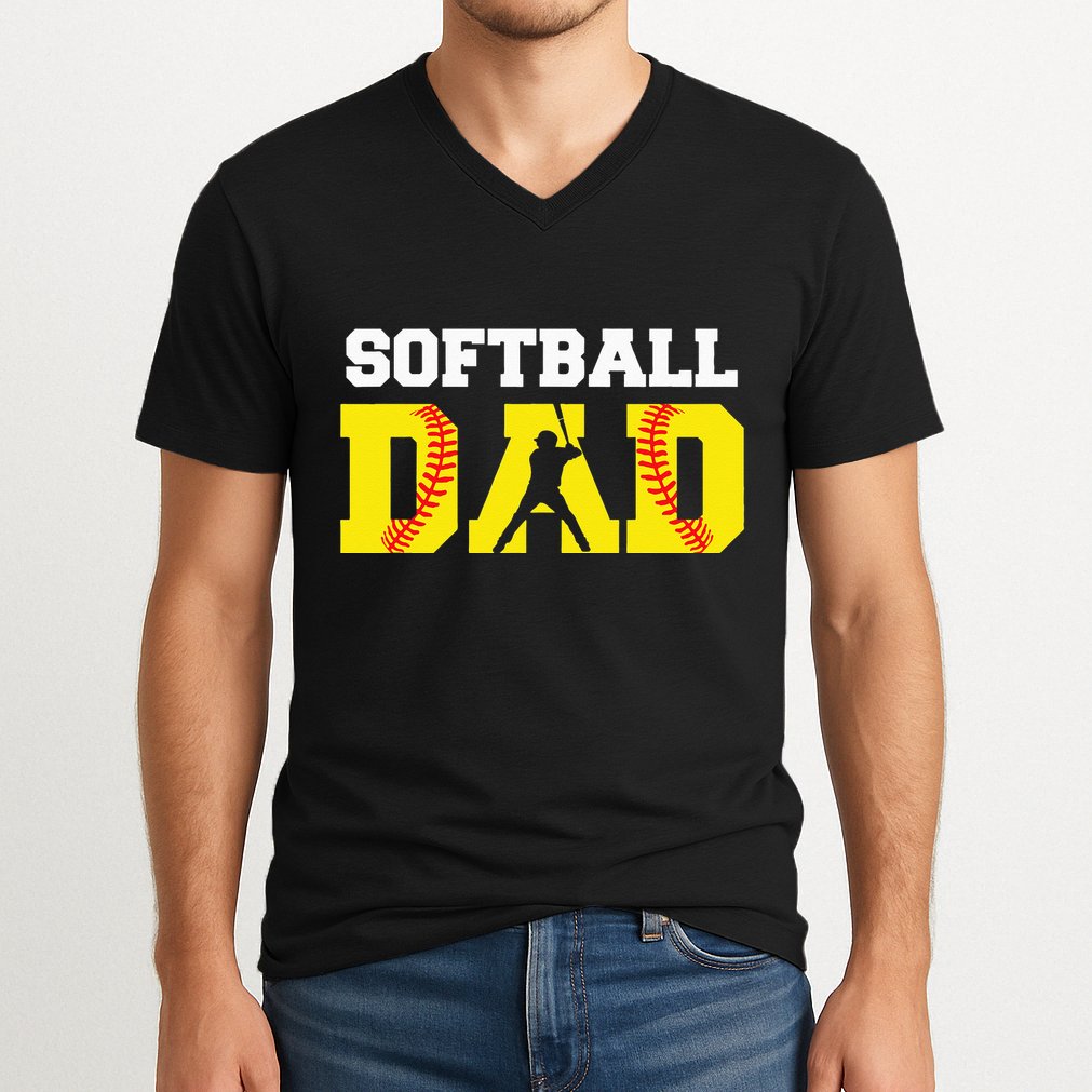Dad Softball Apparel Yellow Softball Dad V-Neck T-Shirt