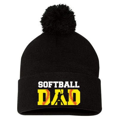 Dad Softball Apparel Yellow Softball Dad Pom Pom 12in Knit Beanie