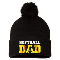 Dad Softball Apparel Yellow Softball Dad Pom Pom 12in Knit Beanie