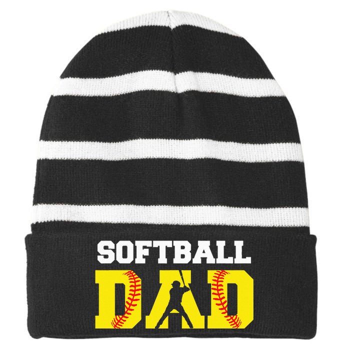 Dad Softball Apparel Yellow Softball Dad Striped Beanie with Solid Band