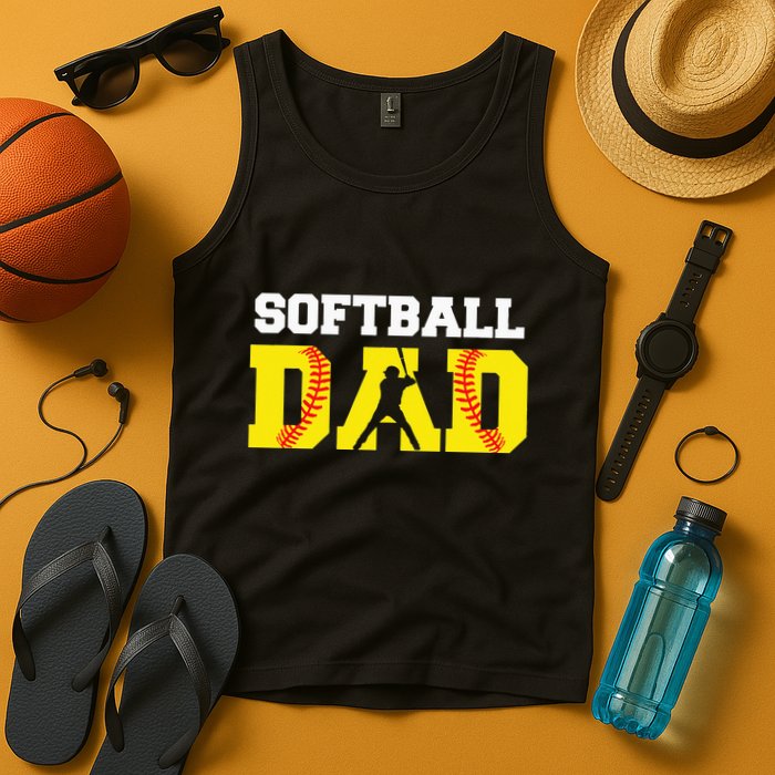 Dad Softball Apparel Yellow Softball Dad Tank Top