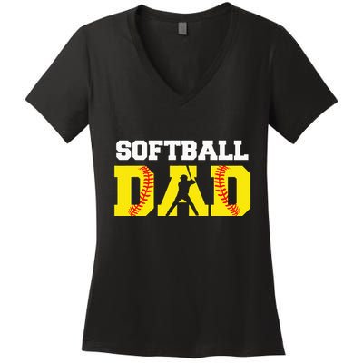Dad Softball Apparel Yellow Softball Dad Women's V-Neck T-Shirt
