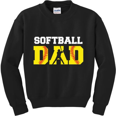 Dad Softball Apparel Yellow Softball Dad Kids Sweatshirt
