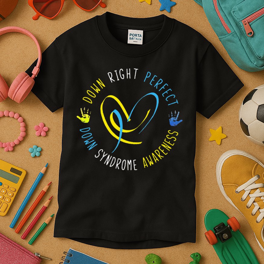 Down Syndrome Awareness Day 21 March Down Right Perfect Kids T-Shirt