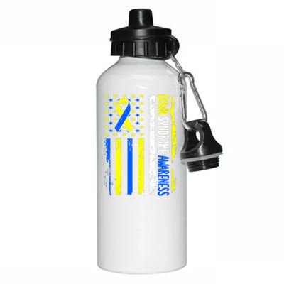 Down Syndrome Awareness American Flag T21 Down Syndrome Aluminum Water Bottle 