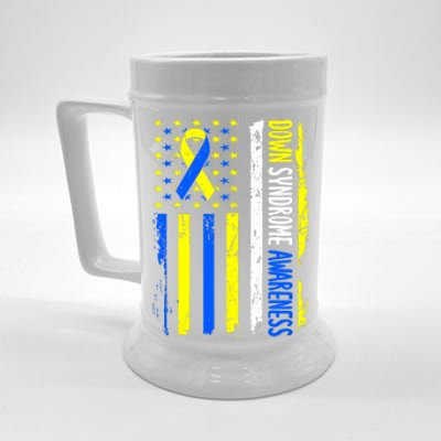 Down Syndrome Awareness American Flag T21 Down Syndrome Beer Stein