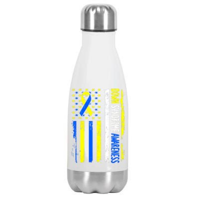 Down Syndrome Awareness American Flag T21 Down Syndrome Stainless Steel Insulated Water Bottle