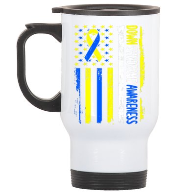 Down Syndrome Awareness American Flag T21 Down Syndrome Stainless Steel Travel Mug