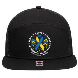 Down Syndrome Awareness Respect Love Support Inclusion Acceptance 7 Panel Mesh Trucker Snapback Hat