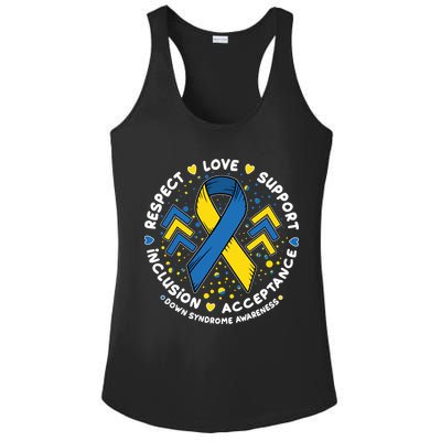 Down Syndrome Awareness Respect Love Support Inclusion Acceptance Ladies PosiCharge Competitor Racerback Tank