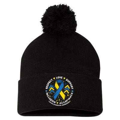 Down Syndrome Awareness Respect Love Support Inclusion Acceptance Pom Pom 12in Knit Beanie