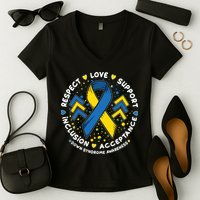 Down Syndrome Awareness Respect Love Support Inclusion Acceptance Women's V-Neck T-Shirt