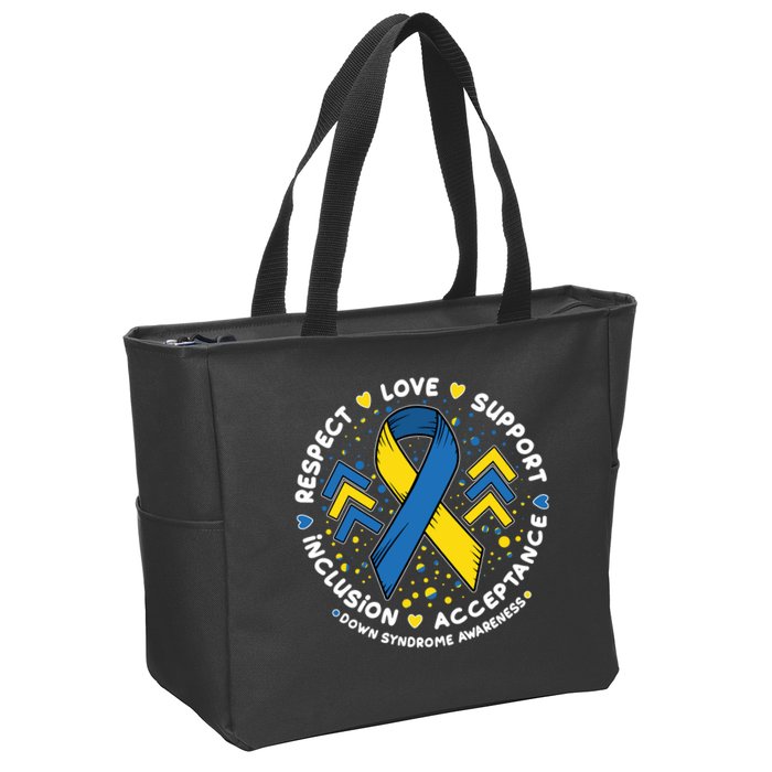 Down Syndrome Awareness Respect Love Support Inclusion Acceptance Zip Tote Bag
