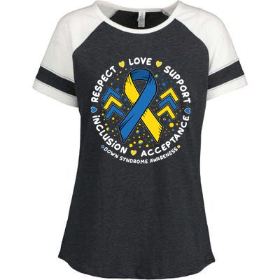 Down Syndrome Awareness Respect Love Support Inclusion Acceptance Enza Ladies Jersey Colorblock Tee