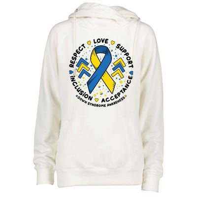 Down Syndrome Awareness Respect Love Support Inclusion Acceptance Womens Funnel Neck Pullover Hood