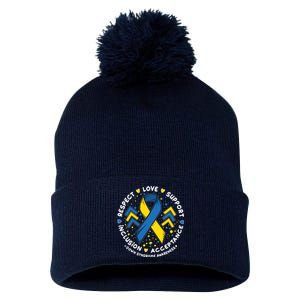 Down Syndrome Awareness Respect Love Support Inclusion Acceptance Pom Pom 12in Knit Beanie