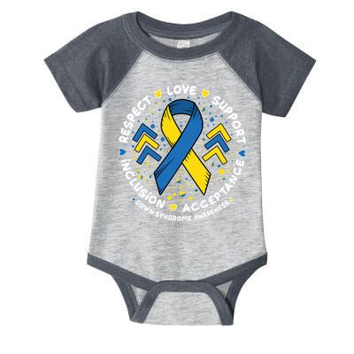 Down Syndrome Awareness Respect Love Support Inclusion Acceptance Infant Baby Jersey Bodysuit