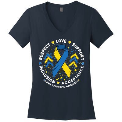 Down Syndrome Awareness Respect Love Support Inclusion Acceptance Women's V-Neck T-Shirt